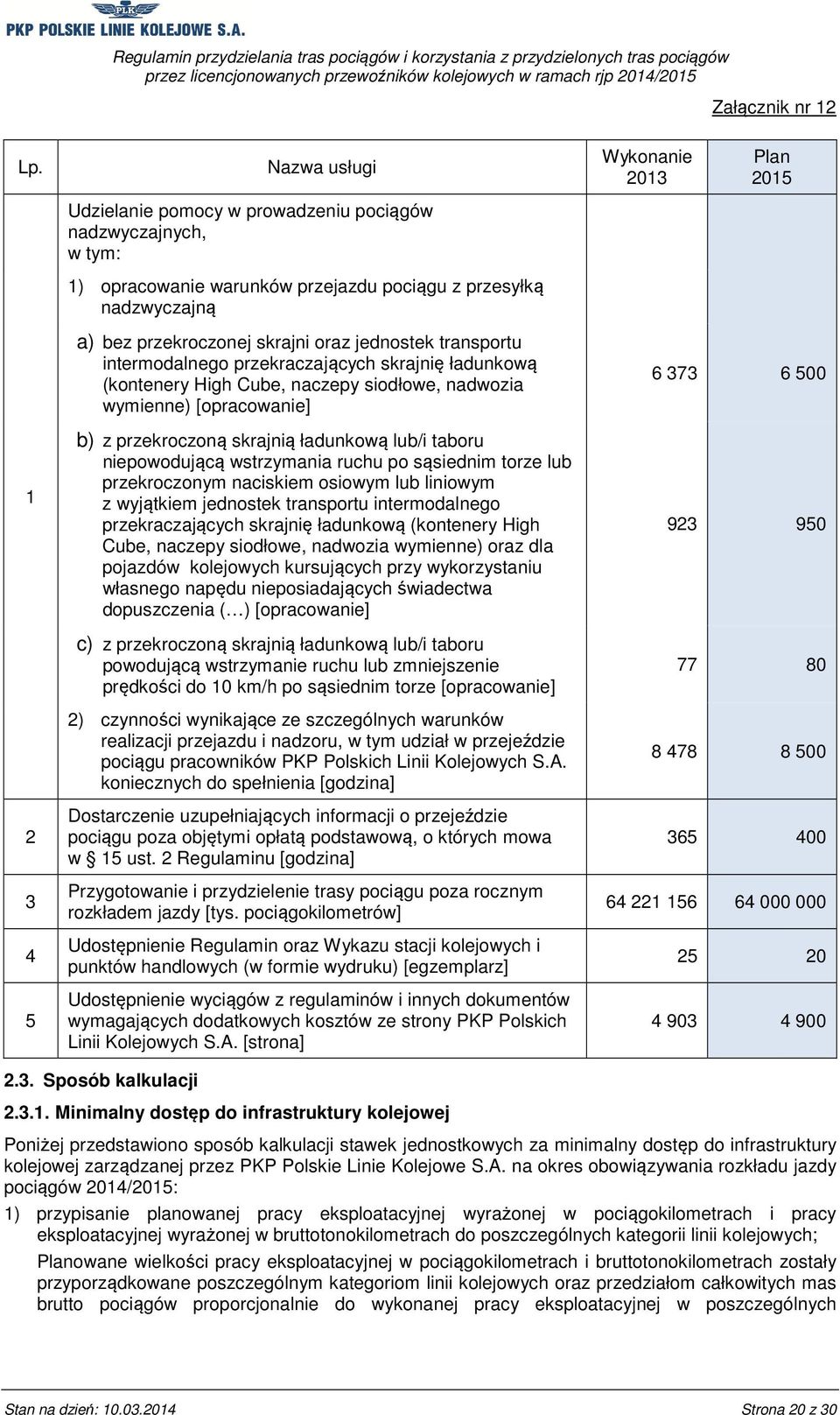 ładunkową lub/i taboru niepowodującą wstrzymania ruchu po sąsiednim torze lub przekroczonym naciskiem osiowym lub liniowym z wyjątkiem jednostek transportu intermodalnego przekraczających skrajnię