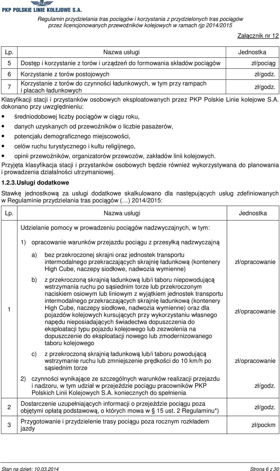 dokonano przy uwzględnieniu: średniodobowej liczby pociągów w ciągu roku, danych uzyskanych od przewoźników o liczbie pasażerów, potencjału demograficznego miejscowości, celów ruchu turystycznego i