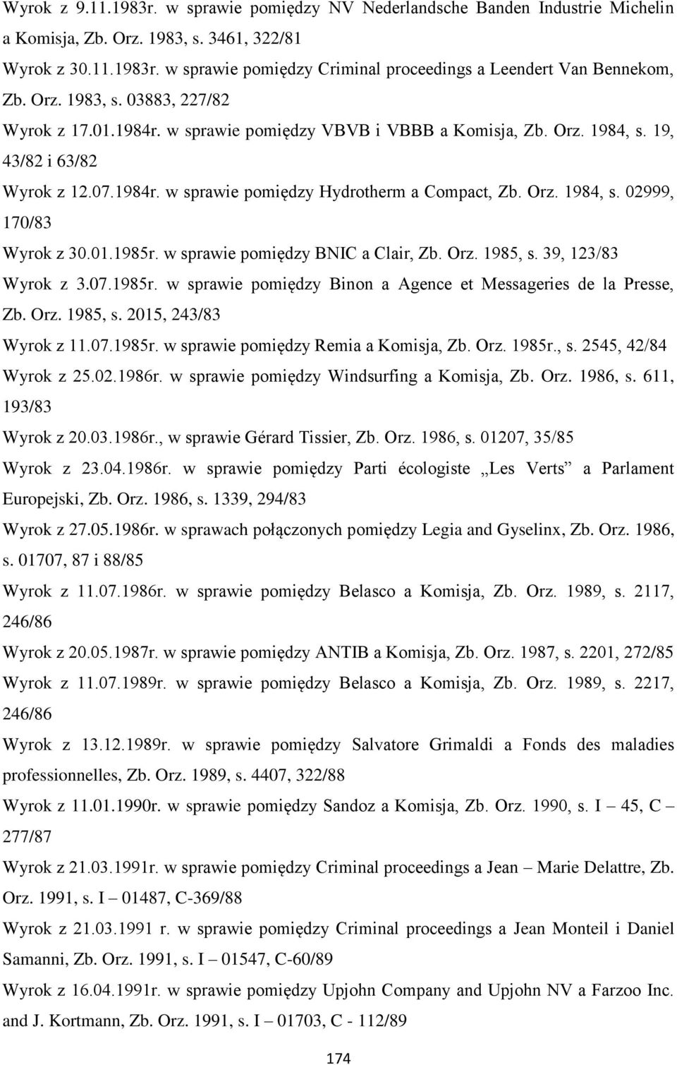 01.1985r. w sprawie pomiędzy BNIC a Clair, Zb. Orz. 1985, s. 39, 123/83 Wyrok z 3.07.1985r. w sprawie pomiędzy Binon a Agence et Messageries de la Presse, Zb. Orz. 1985, s. 2015, 243/83 Wyrok z 11.07.1985r. w sprawie pomiędzy Remia a Komisja, Zb.