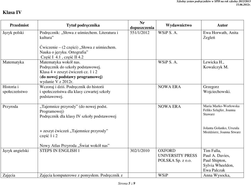 Wczoraj i dziś. Podręcznik do historii i społeczeństwa dla klasy czwartej szkoły podstawowej. WSiP S. A. Lewicka H., Kowalczyk M. Grzegorz Wojciechowski. Przyroda Tajemnice przyrody (do nowej podst.