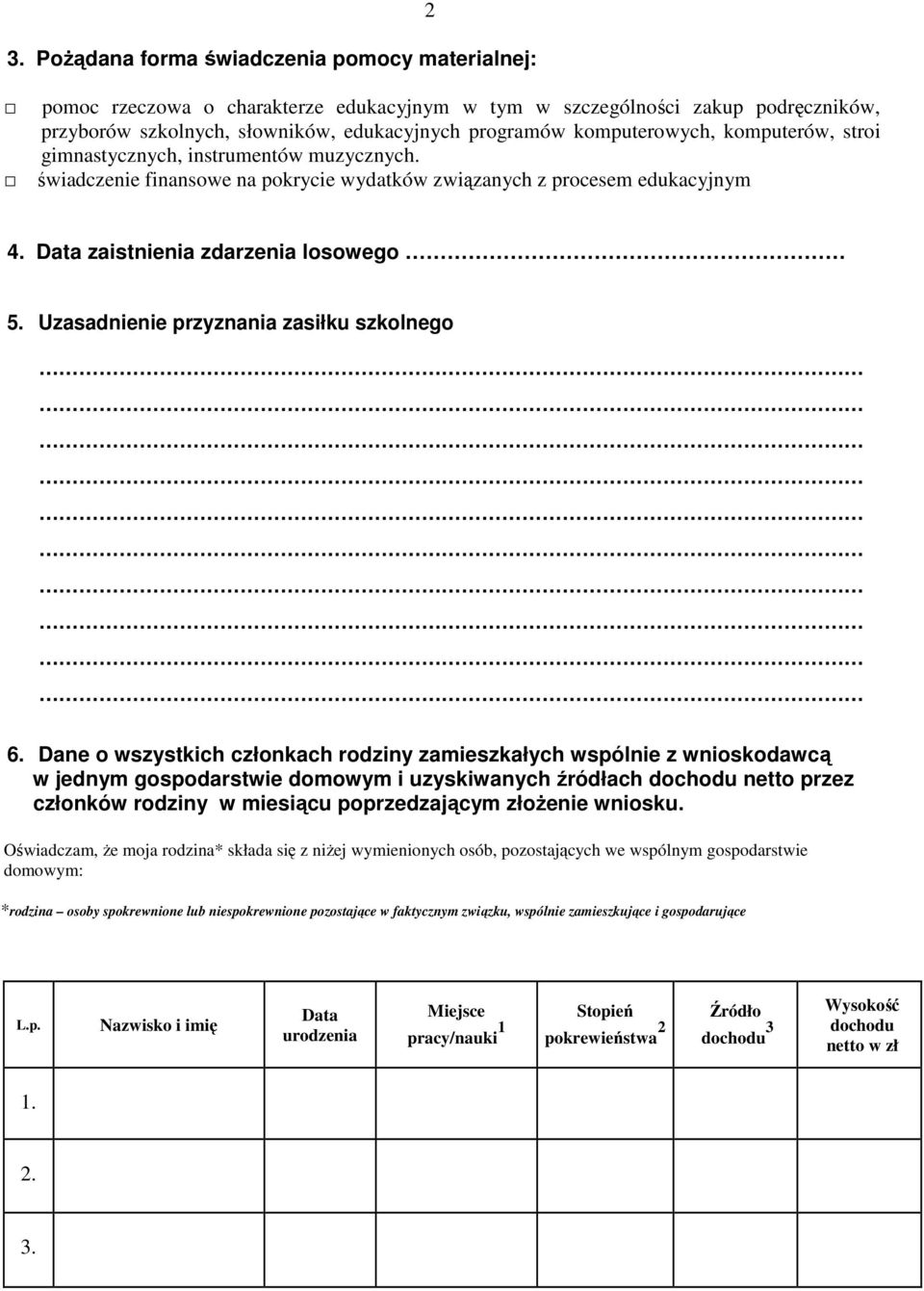 Uzasadnienie przyznania zasiłku szkolnego 6.