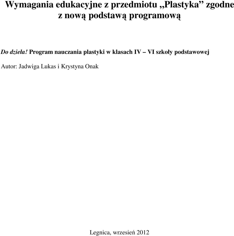 Program nauczania plastyki w klasach IV VI szkoły