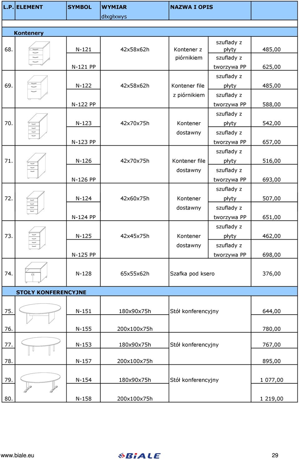 N-126 42x70x75h Kontener file płyty 516,00 dostawny N-126 PP tworzywa PP 693,00 72. N-124 42x60x75h Kontener płyty 507,00 dostawny N-124 PP tworzywa PP 651,00 73.