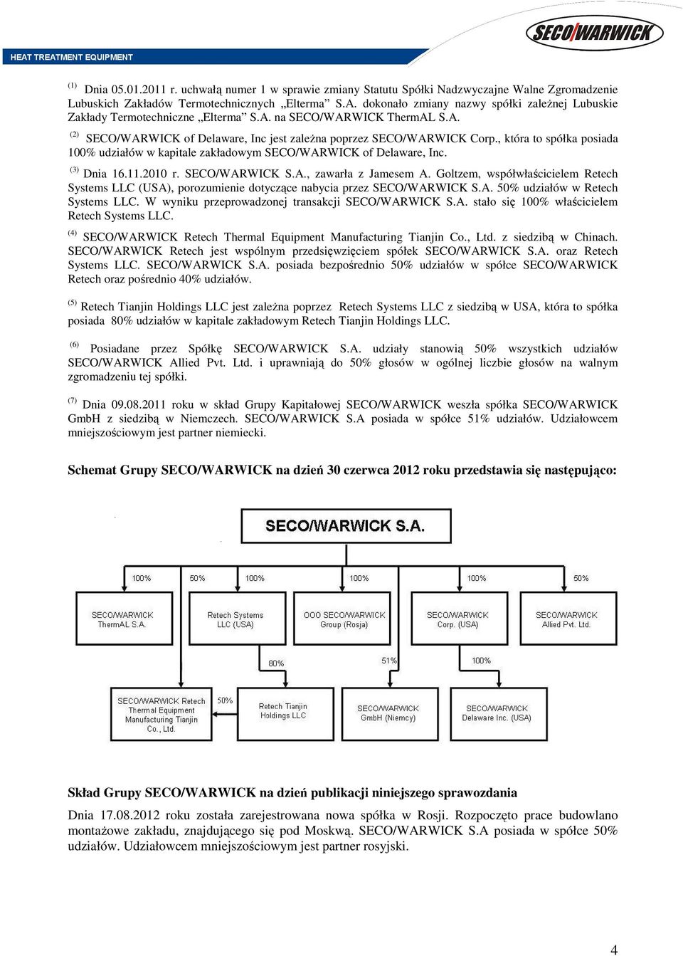 , która to spółka posiada 100% udziałów w kapitale zakładowym of Delaware, Inc. (3) Dnia 16.11.2010 r. S.A., zawarła z Jamesem A.