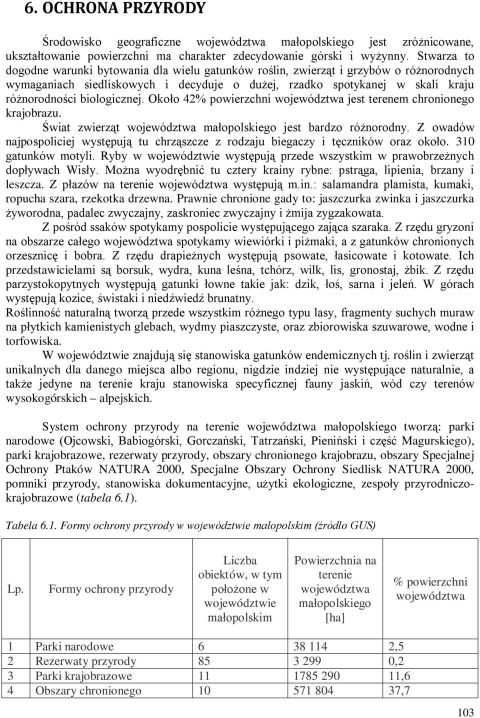 biologicznej. Około 42% powierzchni województwa jest terenem chronionego krajobrazu. Świat zwierząt województwa małopolskiego jest bardzo różnorodny.