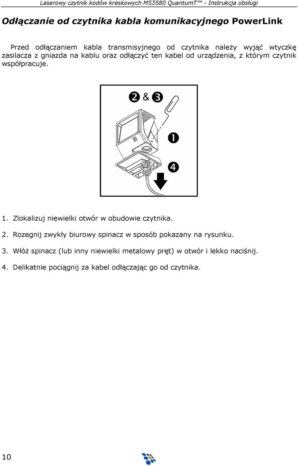 Zlokalizuj niewielki otwór w obudowie czytnika. 2. Rozegnij zwykły biurowy spinacz w sposób pokazany na rysunku. 3.