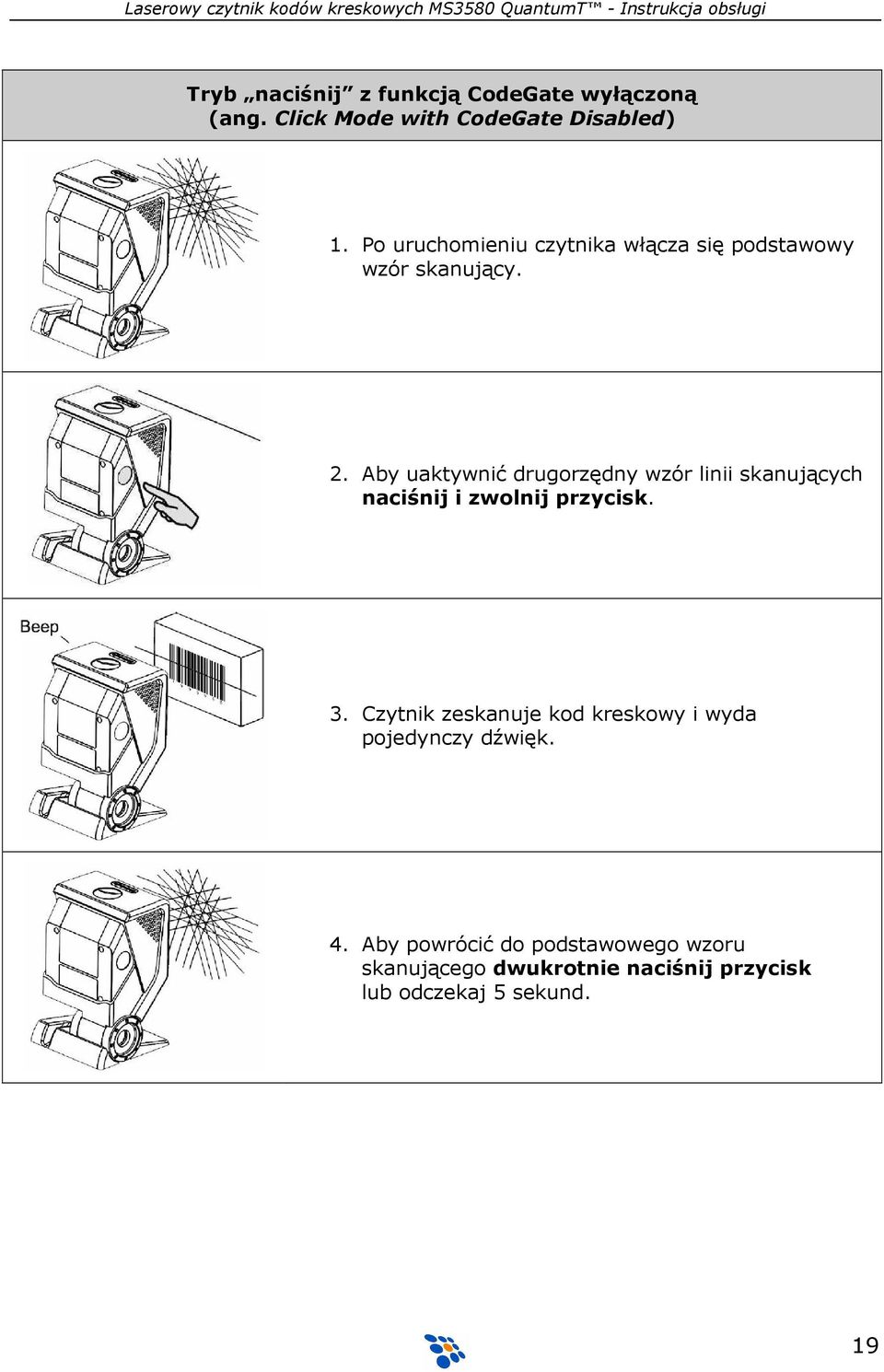 Aby uaktywnić drugorzędny wzór linii skanujących naciśnij i zwolnij przycisk. 3.