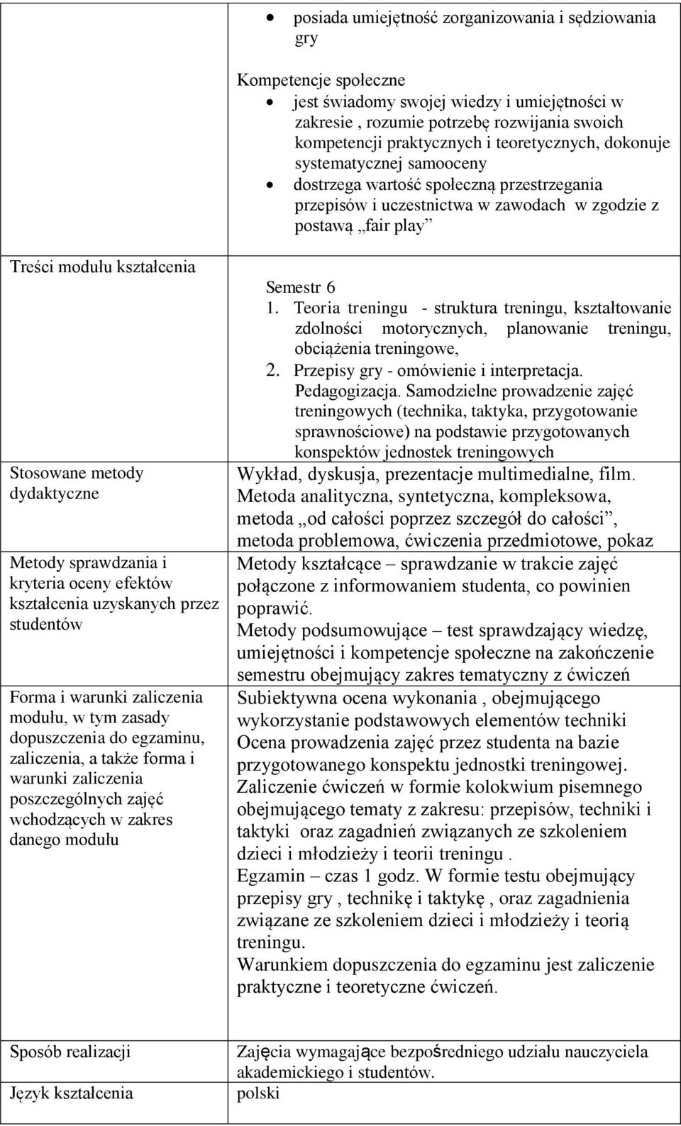 metody dydaktyczne Metody sprawdzania i kryteria oceny efektów kształcenia uzyskanych przez studentów Forma i warunki zaliczenia modułu, w tym zasady dopuszczenia do egzaminu, zaliczenia, a także