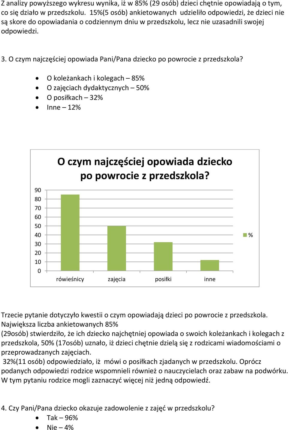 O czym najczęściej opowiada Pani/Pana dziecko po powrocie z przedszkola?