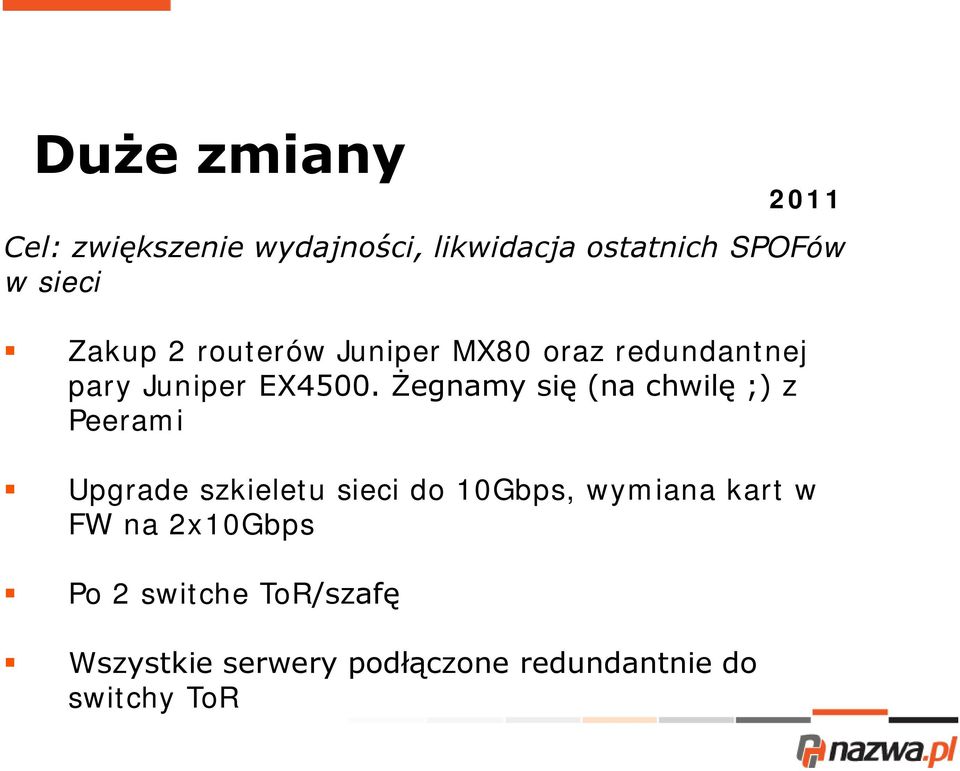 Żegnamy się (na chwilę ;) z Peerami Upgrade szkieletu sieci do 10Gbps, wymiana