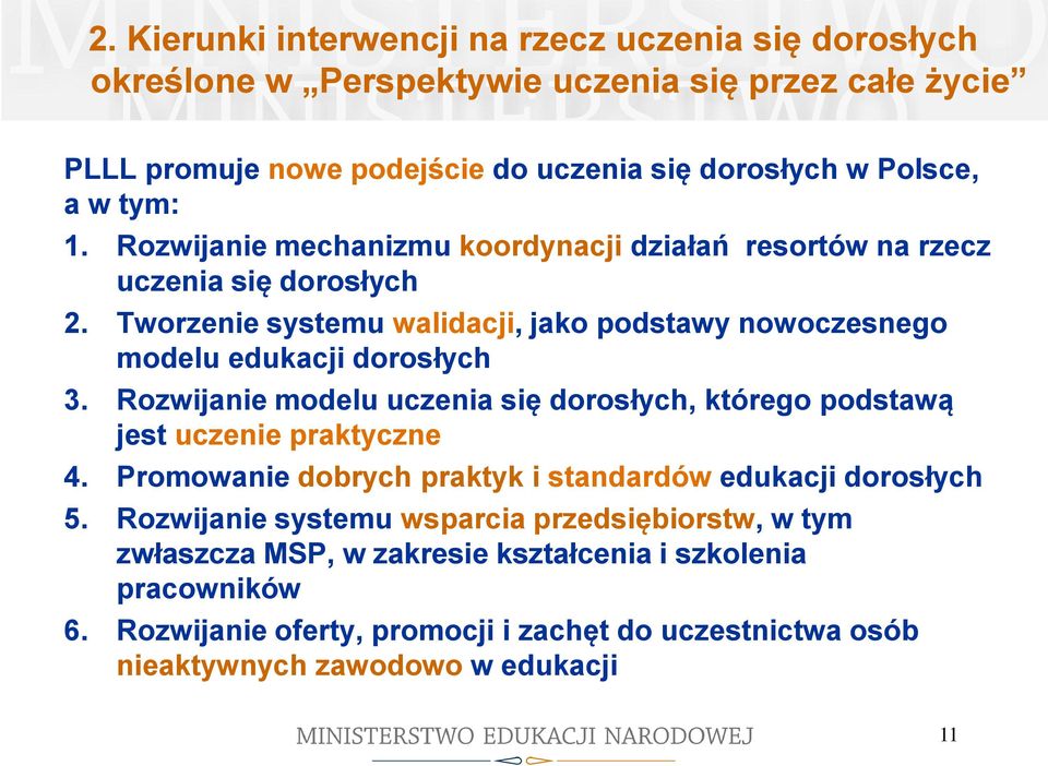 Rozwijanie modelu uczenia się dorosłych, którego podstawą jest uczenie praktyczne 4. Promowanie dobrych praktyk i standardów edukacji dorosłych 5.