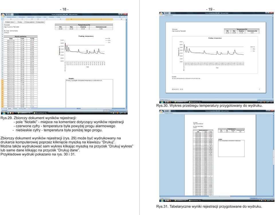 niebieskie cyfry - temperatura by³a poni ej tego progu. Zbiorczy dokument wyników rejestracji (rys.