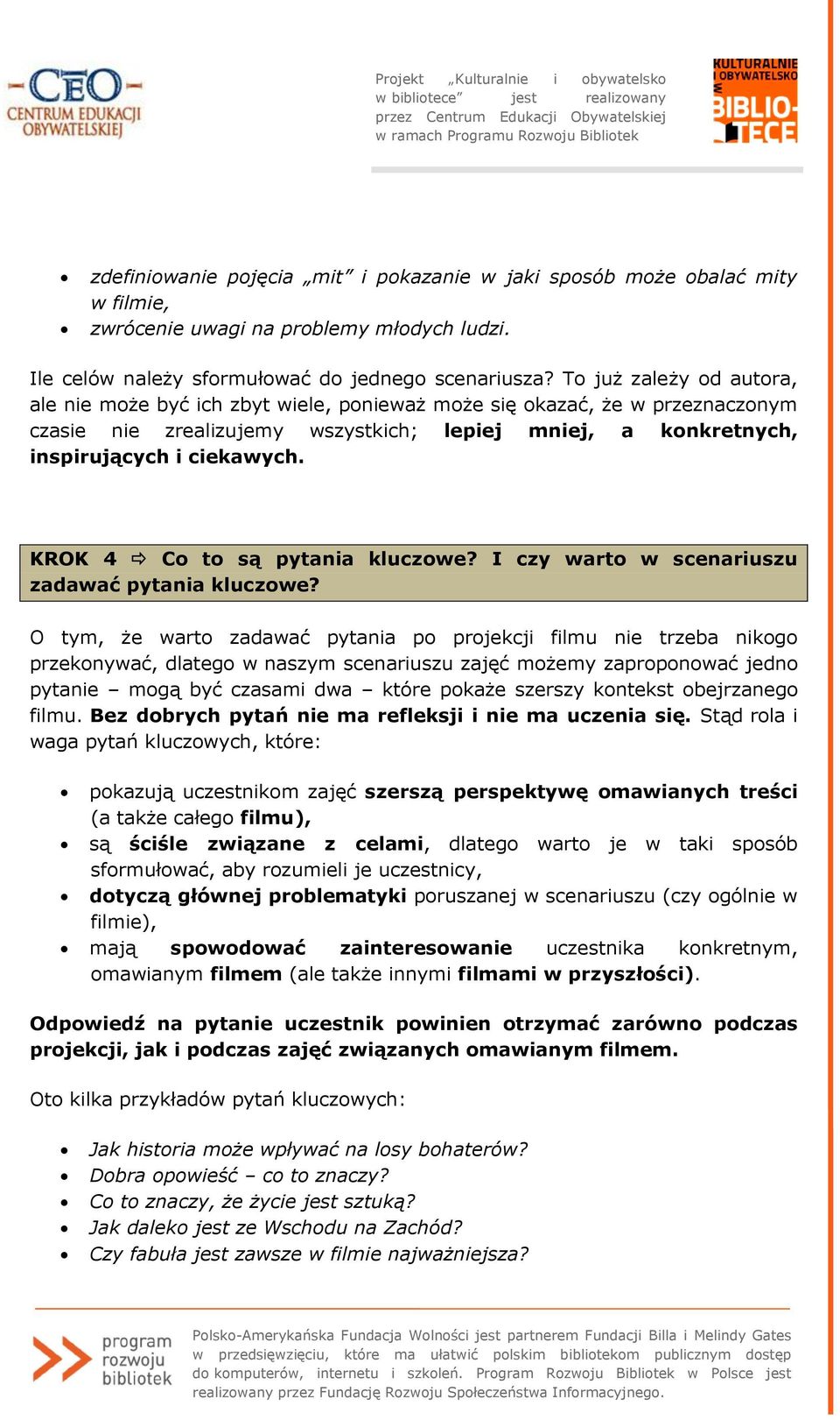 KROK 4 Co to są pytania kluczowe? I czy warto w scenariuszu zadawać pytania kluczowe?