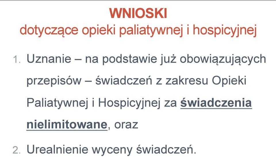 świadczeń z zakresu Opieki Paliatywnej i Hospicyjnej za