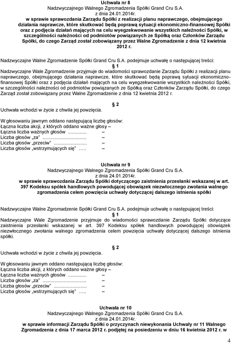 zobowiązany przez Walne Zgromadzenie z dnia 12 kwietnia 2012 r.