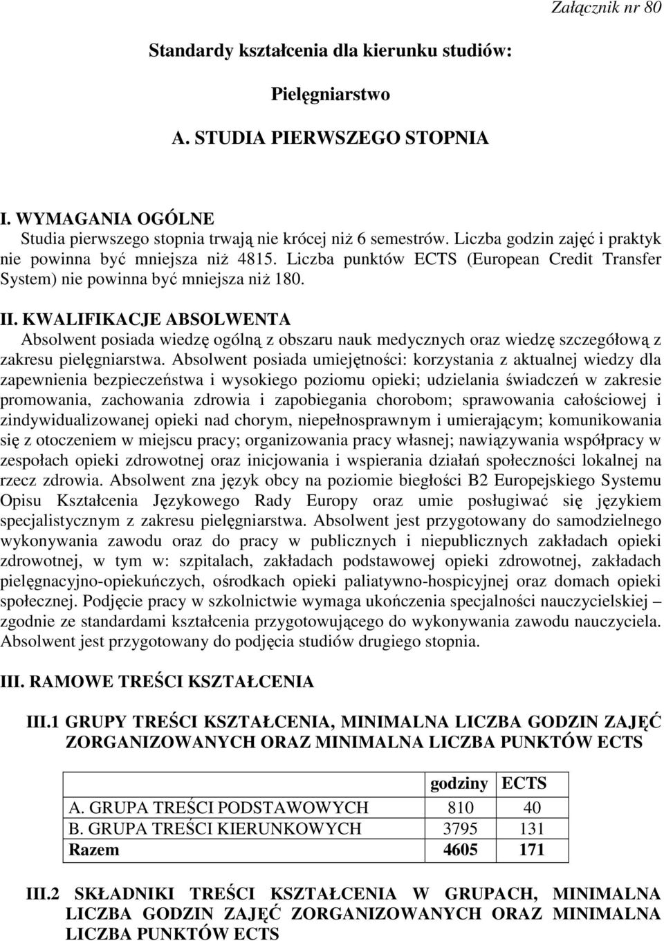 KWALIFIKACJE ABSOLWENTA Absolwent posiada wiedzę ogólną z obszaru nauk medycznych oraz wiedzę szczegółową z zakresu pielęgniarstwa.