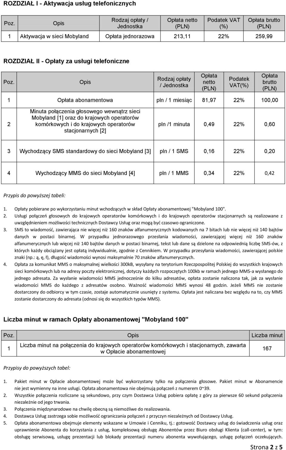 Wychodzący SMS standardowy do sieci Mobyland [3] pln / SMS 0,6 22% 0,20 4 Wychodzący MMS do sieci Mobyland [4] pln / MMS 0,34 22% 0,42 Przypis do powyższej tabeli:.