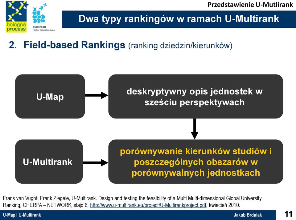 kierunków studiów i poszczególnych obszarów w porównywalnych jednostkach Frans van Vught, Frank Ziegele, U-Multirank.