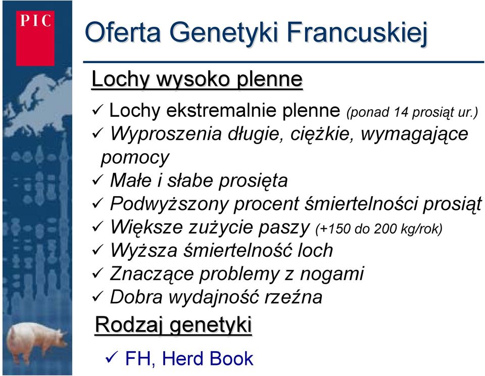 ) Wyproszenia długie, ciężkie, wymagające pomocy Małe i słabe prosięta Podwyższony