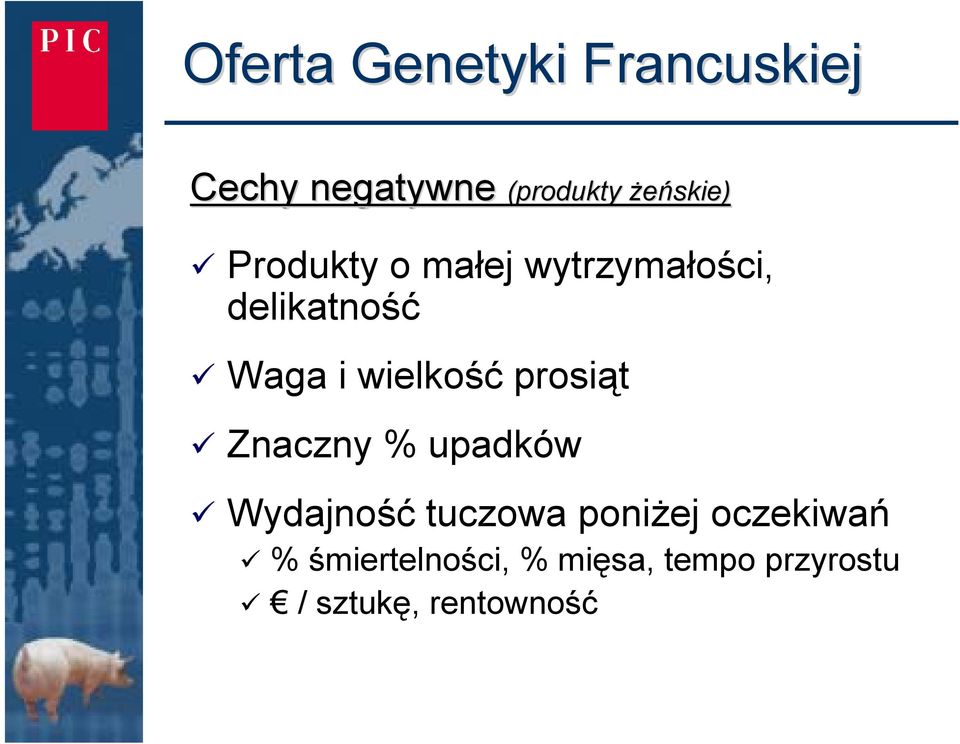 wielkość prosiąt Znaczny % upadków Wydajność tuczowa poniżej