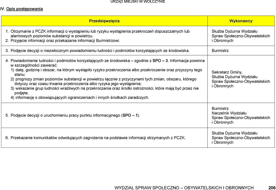 Powiadomienie ludności i podmiotów korzystających ze środowiska zgodnie z SPO 3.