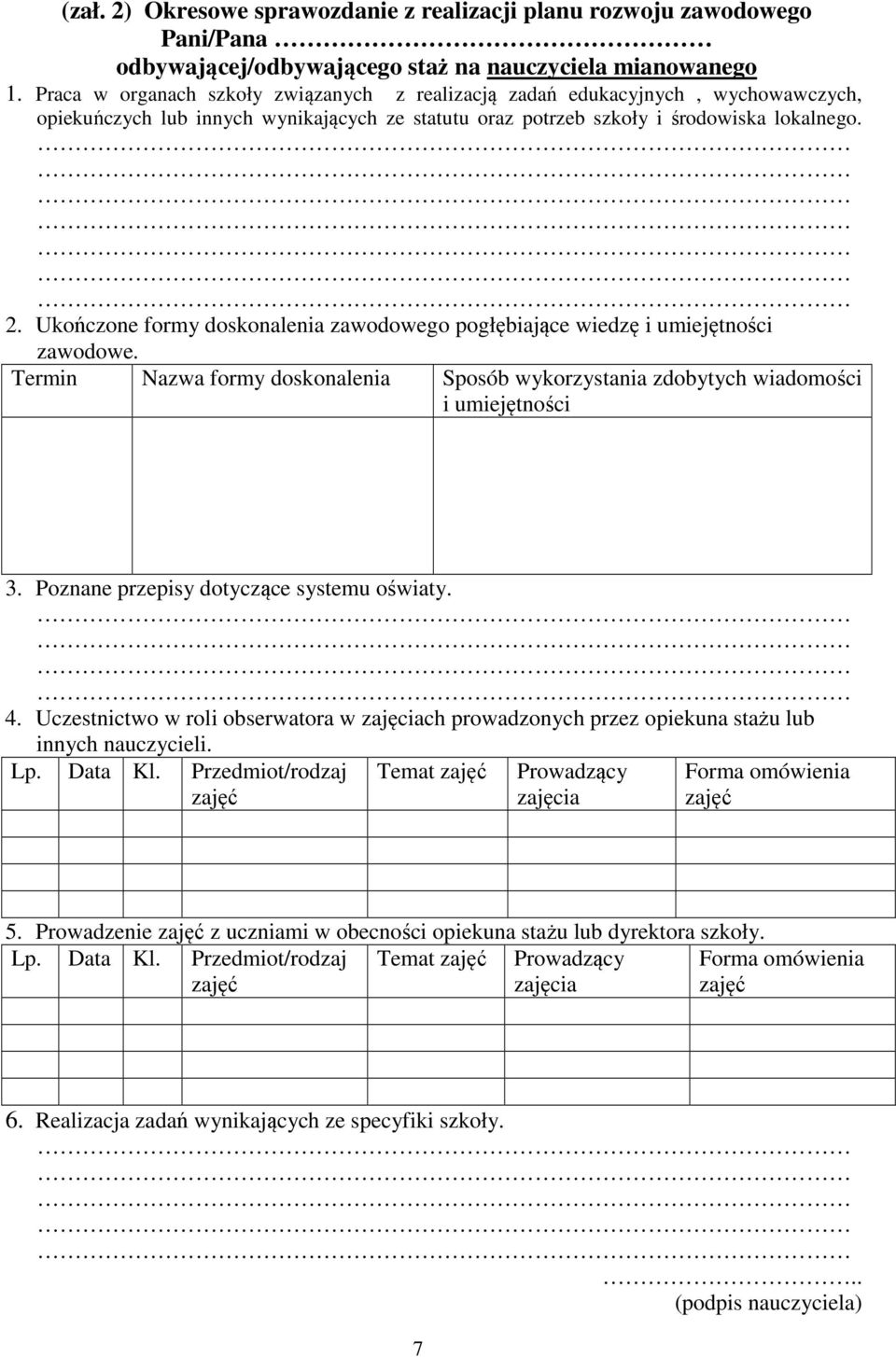 Ukończone formy doskonalenia zawodowego pogłębiające wiedzę i umiejętności zawodowe. Termin Nazwa formy doskonalenia Sposób wykorzystania zdobytych wiadomości i umiejętności 3.