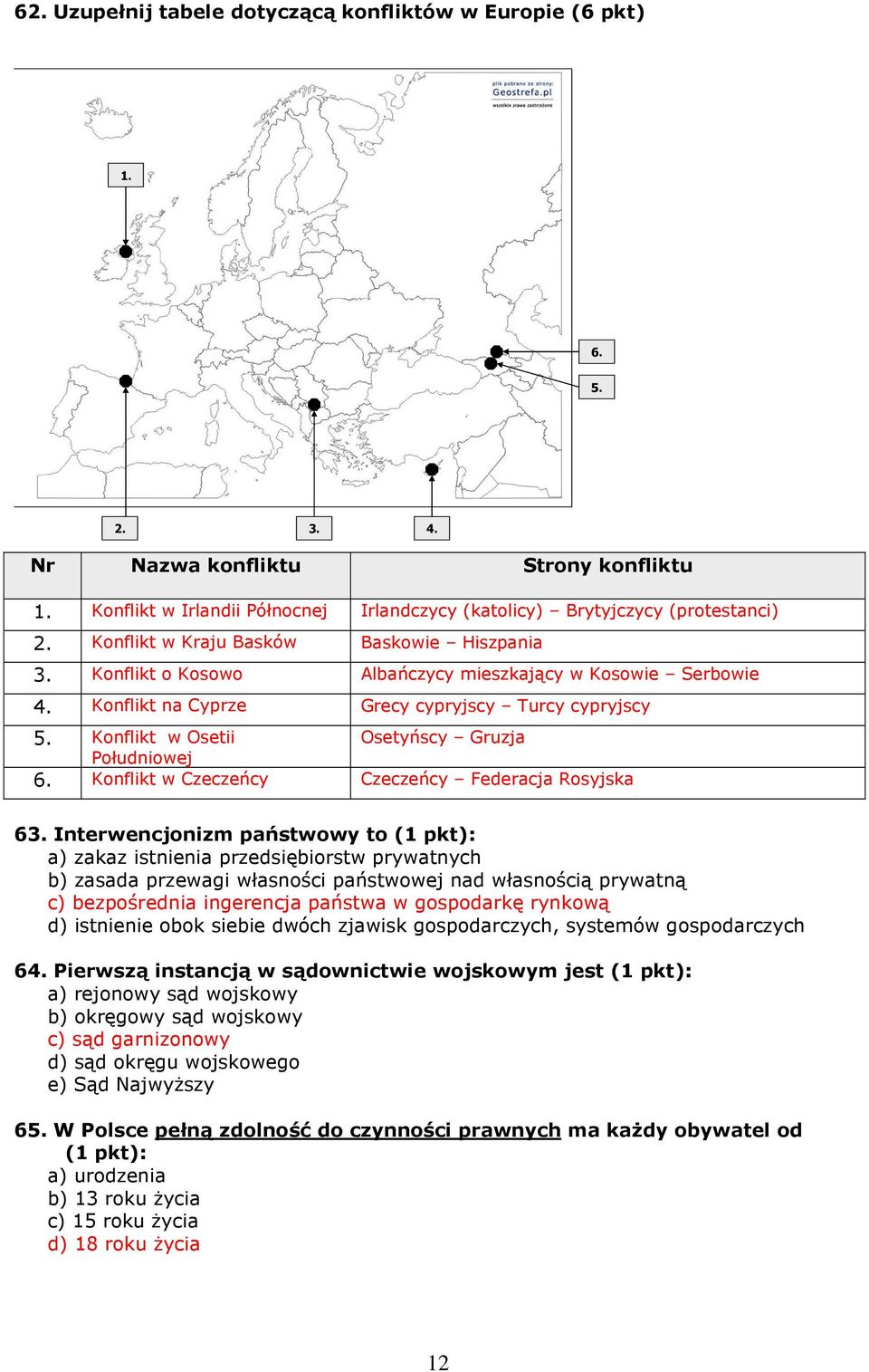 Konflikt w Osetii Osetyńscy Gruzja Południowej 6. Konflikt w Czeczeńcy Czeczeńcy Federacja Rosyjska 63.