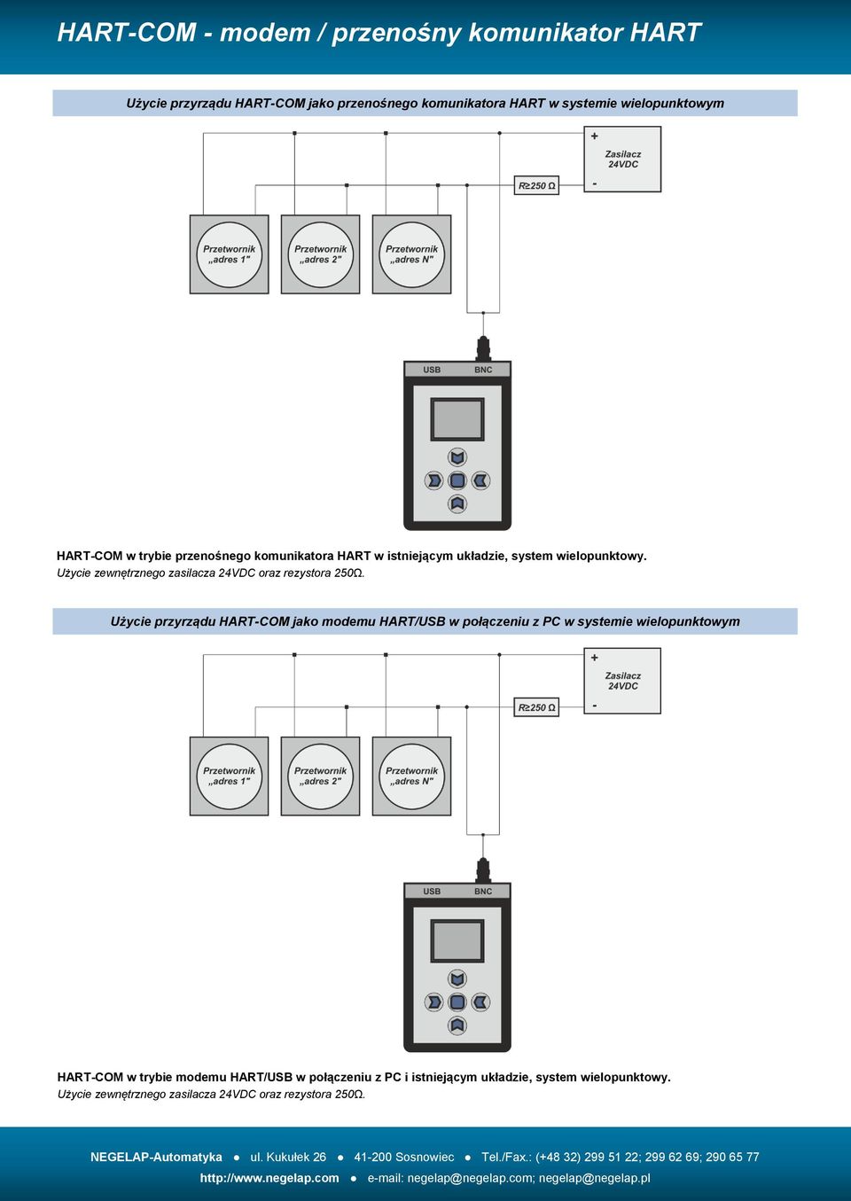 Użycie przyrządu HART-COM jako modemu HART/USB w połączeniu z PC w systemie wielopunktowym