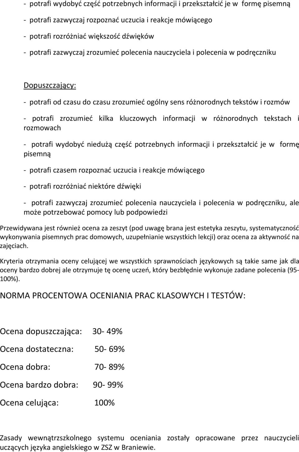 informacji w różnorodnych tekstach i rozmowach - potrafi wydobyć niedużą część potrzebnych informacji i przekształcić je w formę pisemną - potrafi czasem rozpoznać uczucia i reakcje mówiącego -