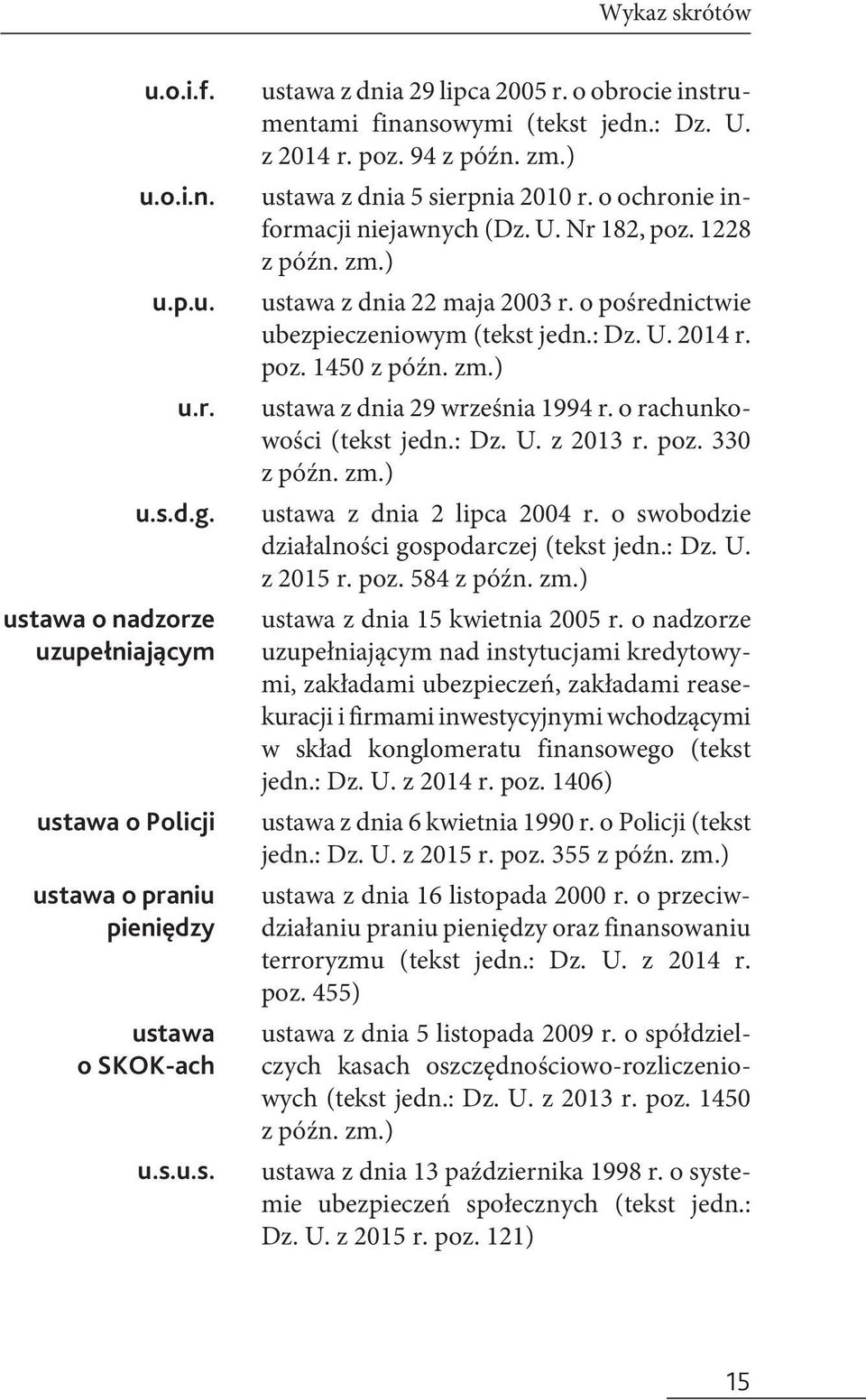 z 2014 r. poz. 1406) ustawa o nadzorze uzupełniającym ustawa o Policji ustawa o praniu pieniędzy ustawa z dnia 5 listopada 2009 r.