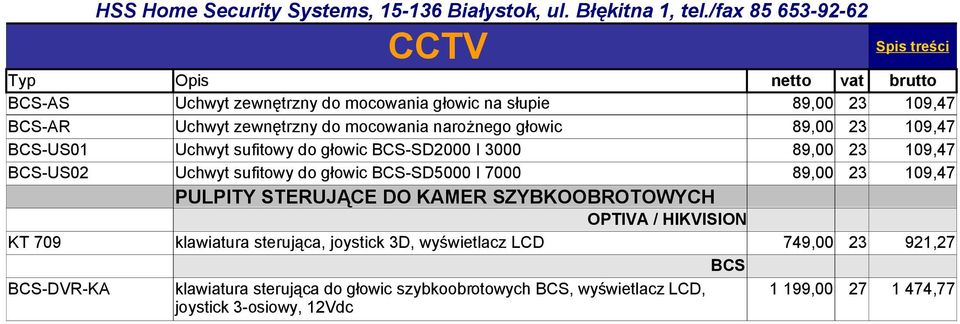 109,47 PULPITY STERUJĄCE DO KAMER SZYBKOOBROTOWYCH OPTIVA / HIKVISION KT 709 klawiatura sterująca, joystick 3D, wyświetlacz LCD