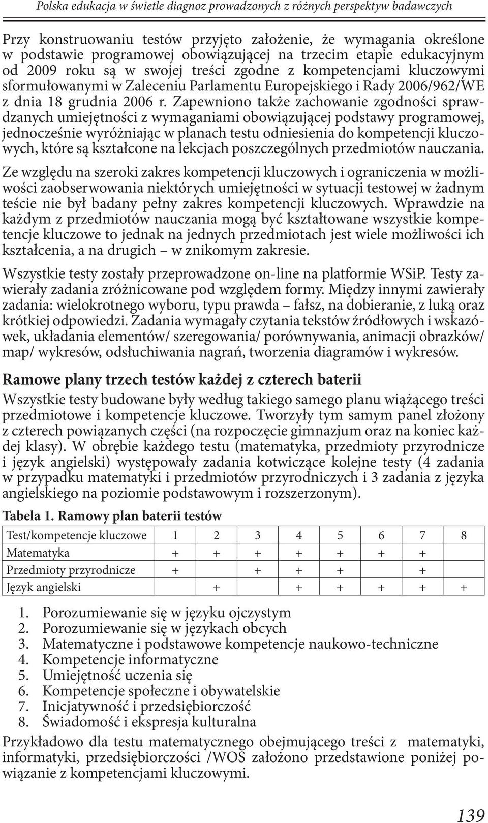 Zapewniono także zachowanie zgodności sprawdzanych umiejętności z wymaganiami obowiązującej podstawy programowej, jednocześnie wyróżniając w planach testu odniesienia do kompetencji kluczowych, które