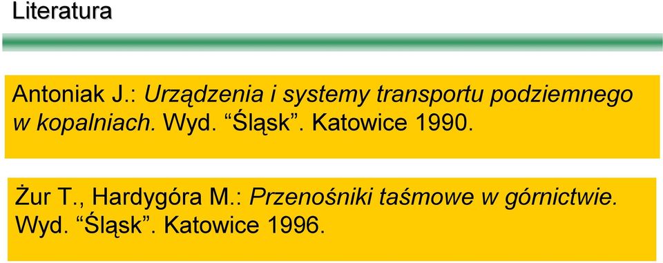 kopalniach. Wyd. Śląsk. Katowice 1990. Żur T.