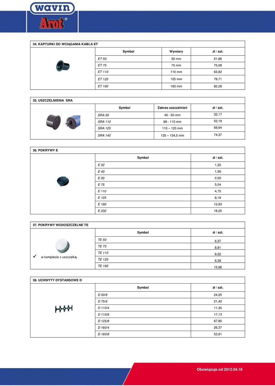 POKRYWY E E 32 1,22 E 40 1,56 E 50 2,00 E 75 5,04 E 110 4,75 E 125 8,19 E 160 13,93 E 232 18,20 37.