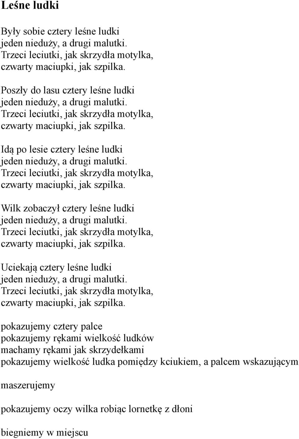 Trzeci leciutki, jak skrzydła motylka, czwarty maciupki, jak szpilka. Wilk zobaczył cztery leśne ludki jeden nieduży, a drugi malutki.