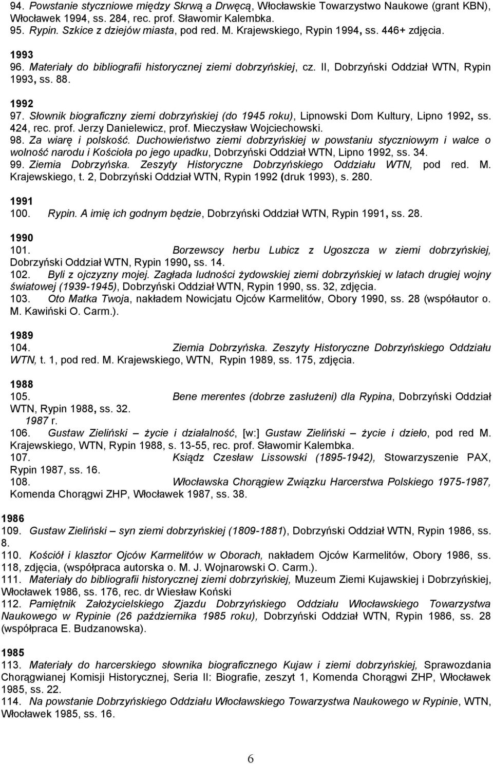 Słownik biograficzny ziemi dobrzyńskiej (do 1945 roku), Lipnowski Dom Kultury, Lipno 1992, ss. 424, rec. prof. Jerzy Danielewicz, prof. Mieczysław Wojciechowski. 98. Za wiarę i polskość.