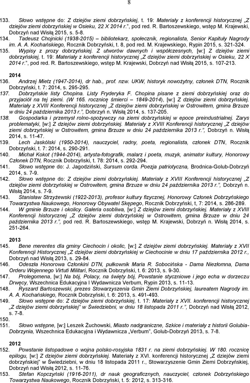 M. Krajewskiego, Rypin 2015, s. 321-324. 135. Wypisy z prozy dobrzyńskiej. Z utworów dawnych i współczesnych, [w:] Z dziejów ziemi dobrzyńskiej, t.