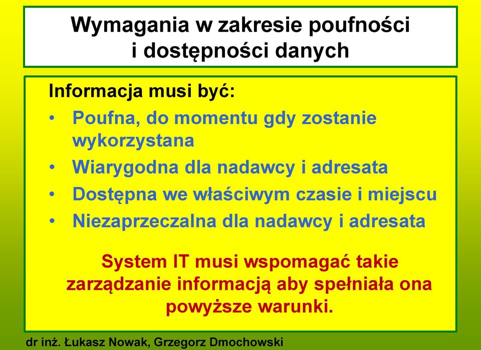 Dostępna we właściwym czasie i miejscu Niezaprzeczalna dla nadawcy i adresata