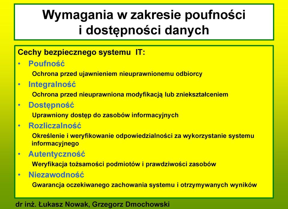 do zasobów informacyjnych Rozliczalność Określenie i weryfikowanie odpowiedzialności za wykorzystanie systemu informacyjnego