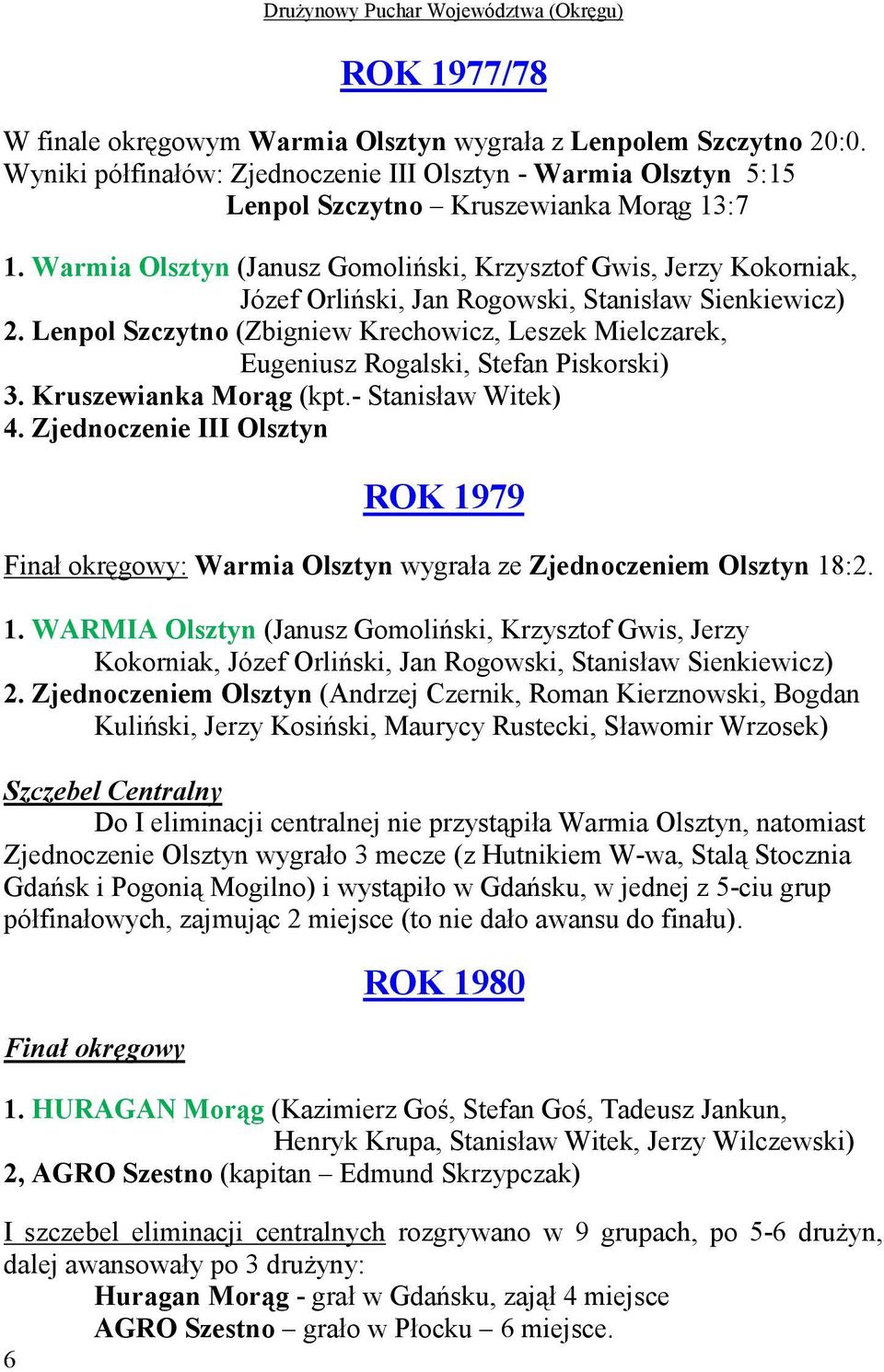 Lenpol Szczytno (Zbigniew Krechowicz, Leszek Mielczarek, Eugeniusz Rogalski, Stefan Piskorski) 3. Kruszewianka Morąg (kpt.- Stanisław Witek) 4.