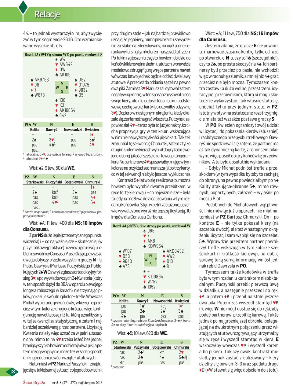 naturalne, 5+, oczywiście forsing; 2 wywiad bezatutowy; 3 naturalne, 5 4 Wist: 2; 9 lew, 50 dla WE. PZ: Starkowski Puczyński gołębiowski chmurski 1 2 ktr. 1 3 ktr.