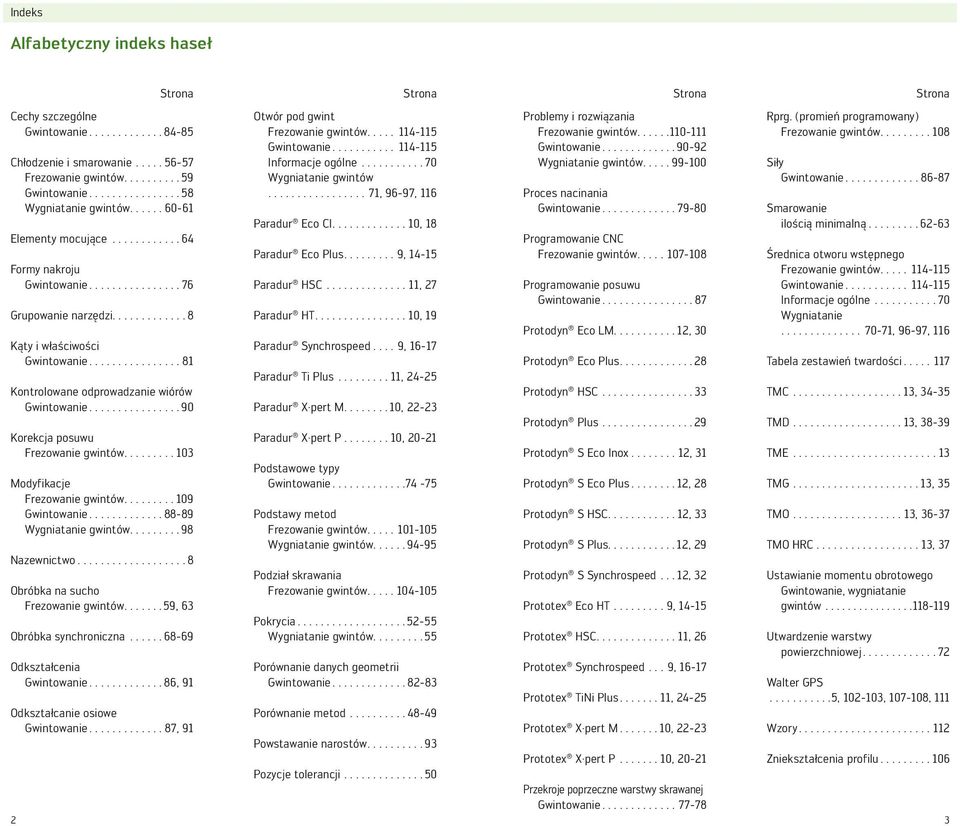 ............... 81 Kontrolowane odprowadzanie wiórów Gwintowanie................ 90 Korekcja posuwu Frezowanie gwintów......... 103 Modyfikacje Frezowanie gwintów......... 109 Gwintowanie.