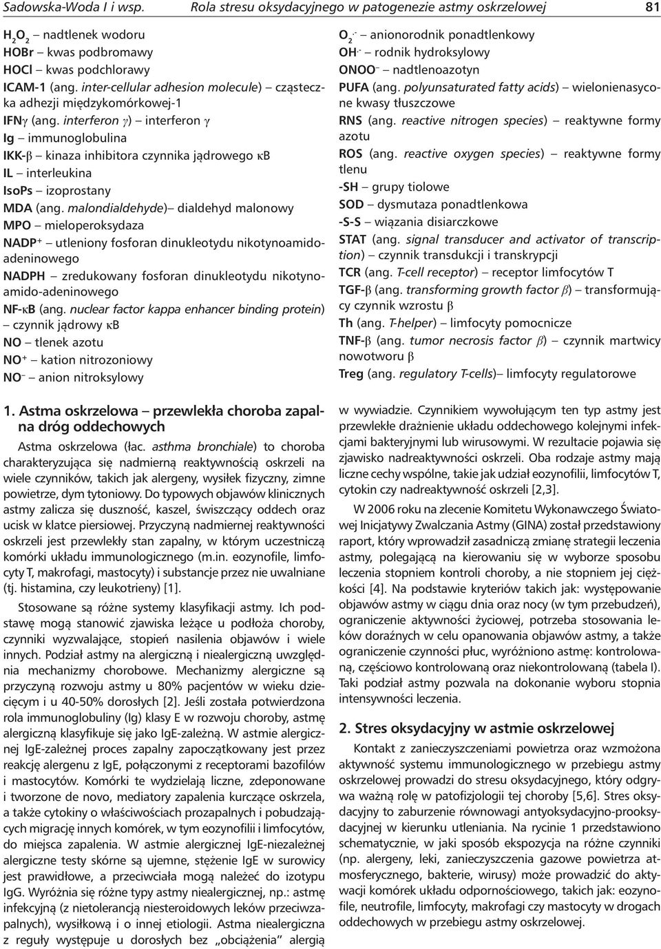 interferon γ) interferon γ Ig immunoglobulina IKKβ kinaza inhibitora czynnika jądrowego κb IL interleukina IsoPs izoprostany MDA (ang.
