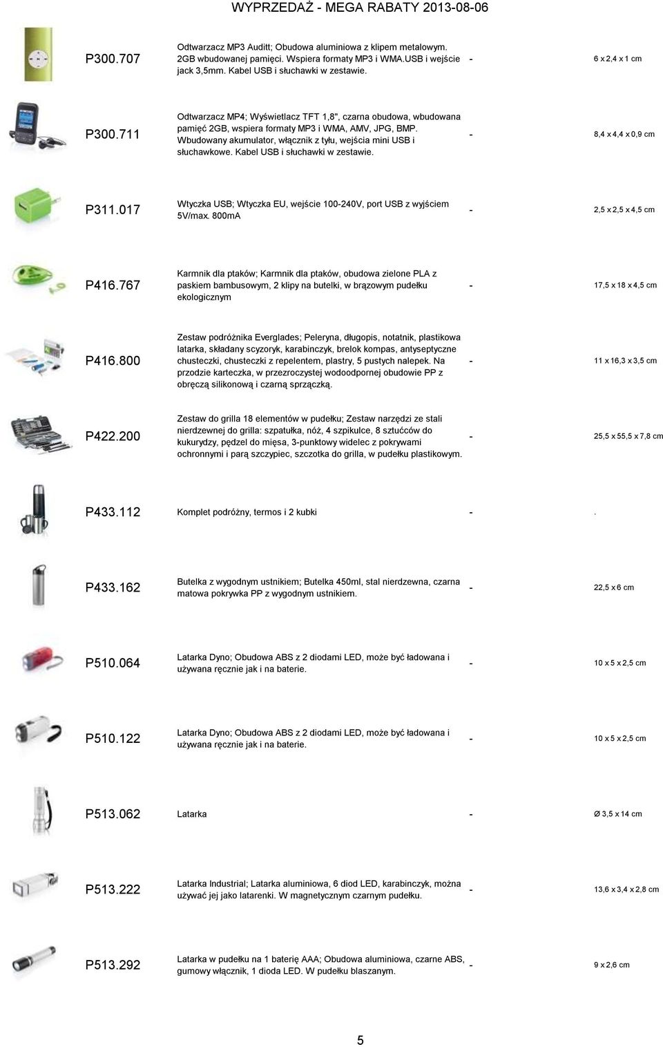 Wbudowany akumulator, włącznik z tyłu, wejścia mini USB i słuchawkowe. Kabel USB i słuchawki w zestawie. - 8,4 x 4,4 x 0,9 cm P311.