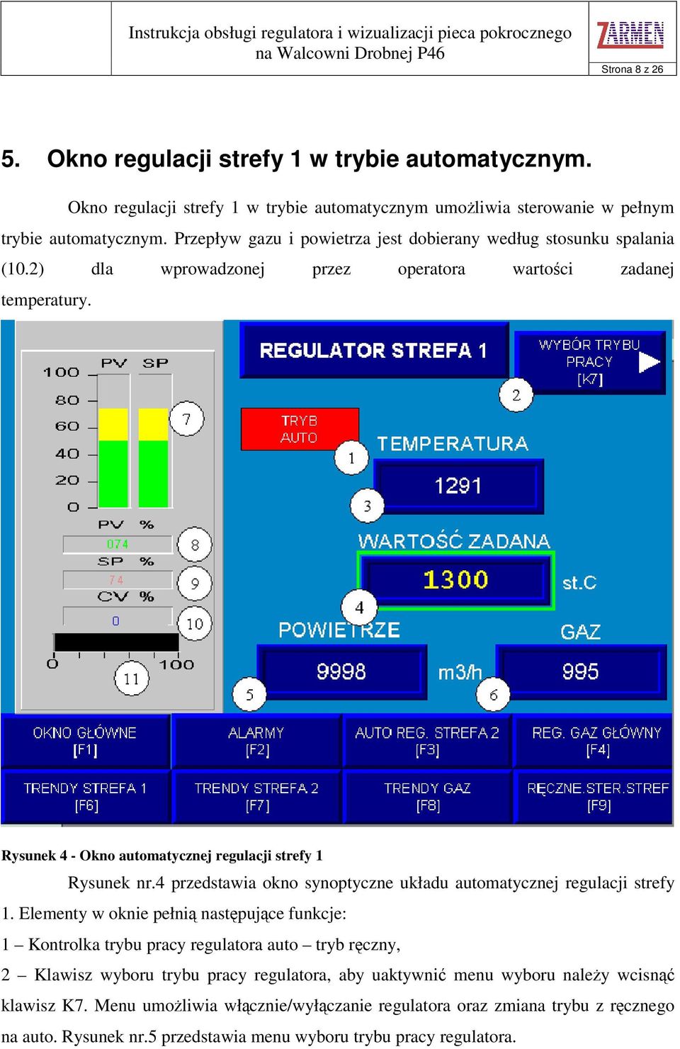 Rysunek 4 - Okno automatycznej regulacji strefy 1 Rysunek nr.4 przedstawia okno synoptyczne układu automatycznej regulacji strefy 1.