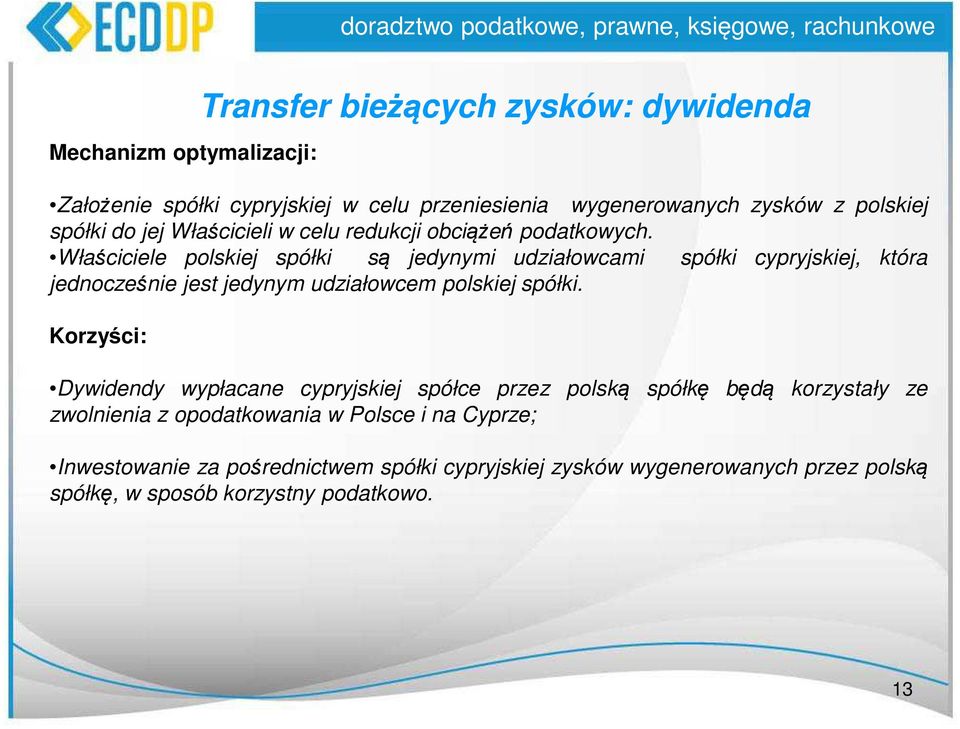 Właściciele polskiej spółki są jedynymi udziałowcami spółki cypryjskiej, która jednocześnie jest jedynym udziałowcem polskiej spółki.
