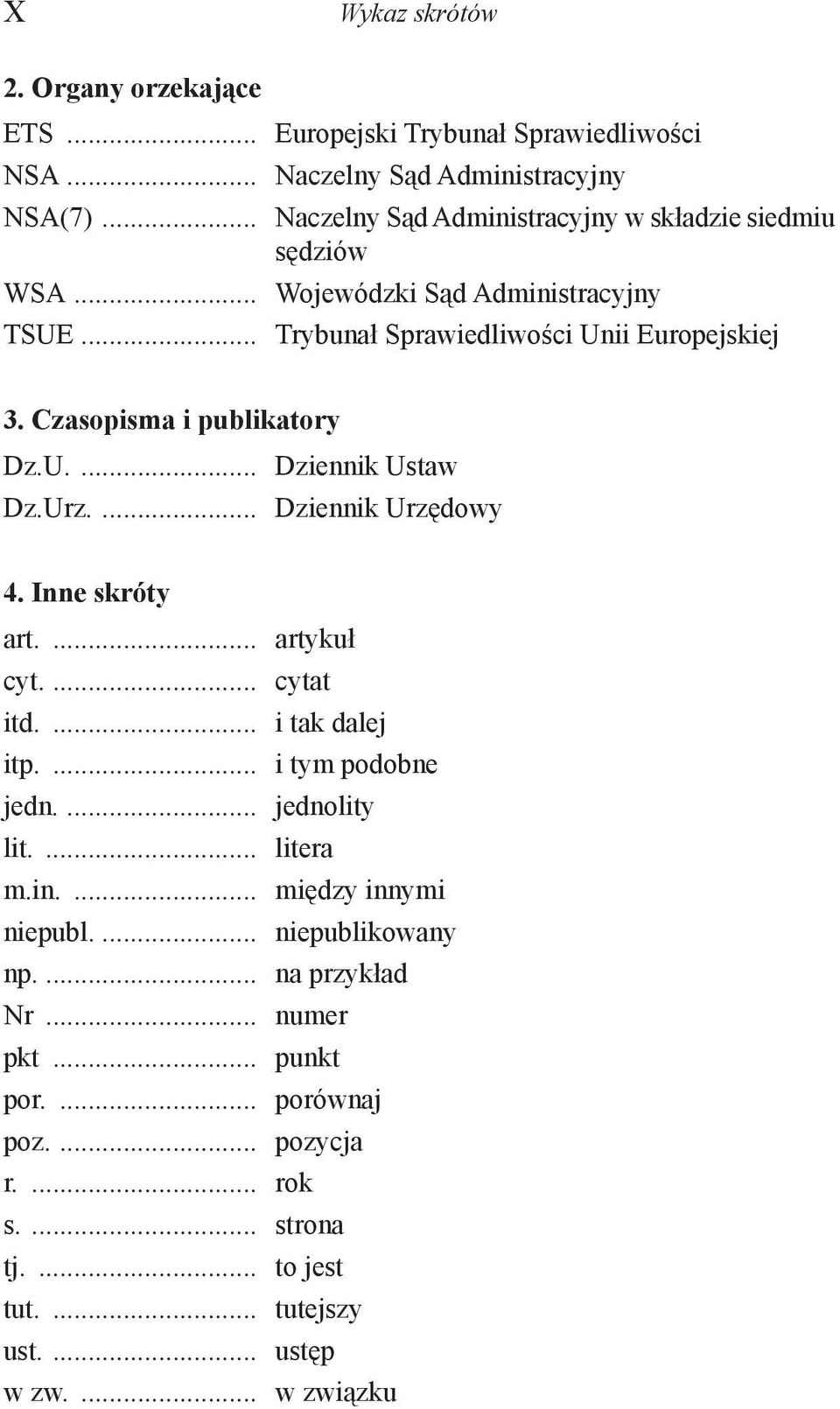 Czasopisma i publikatory Dz.U.... Dziennik Ustaw Dz.Urz.... Dziennik Urzędowy 4. Inne skróty art.... artykuł cyt.... cytat itd.... i tak dalej itp.... i tym podobne jedn.