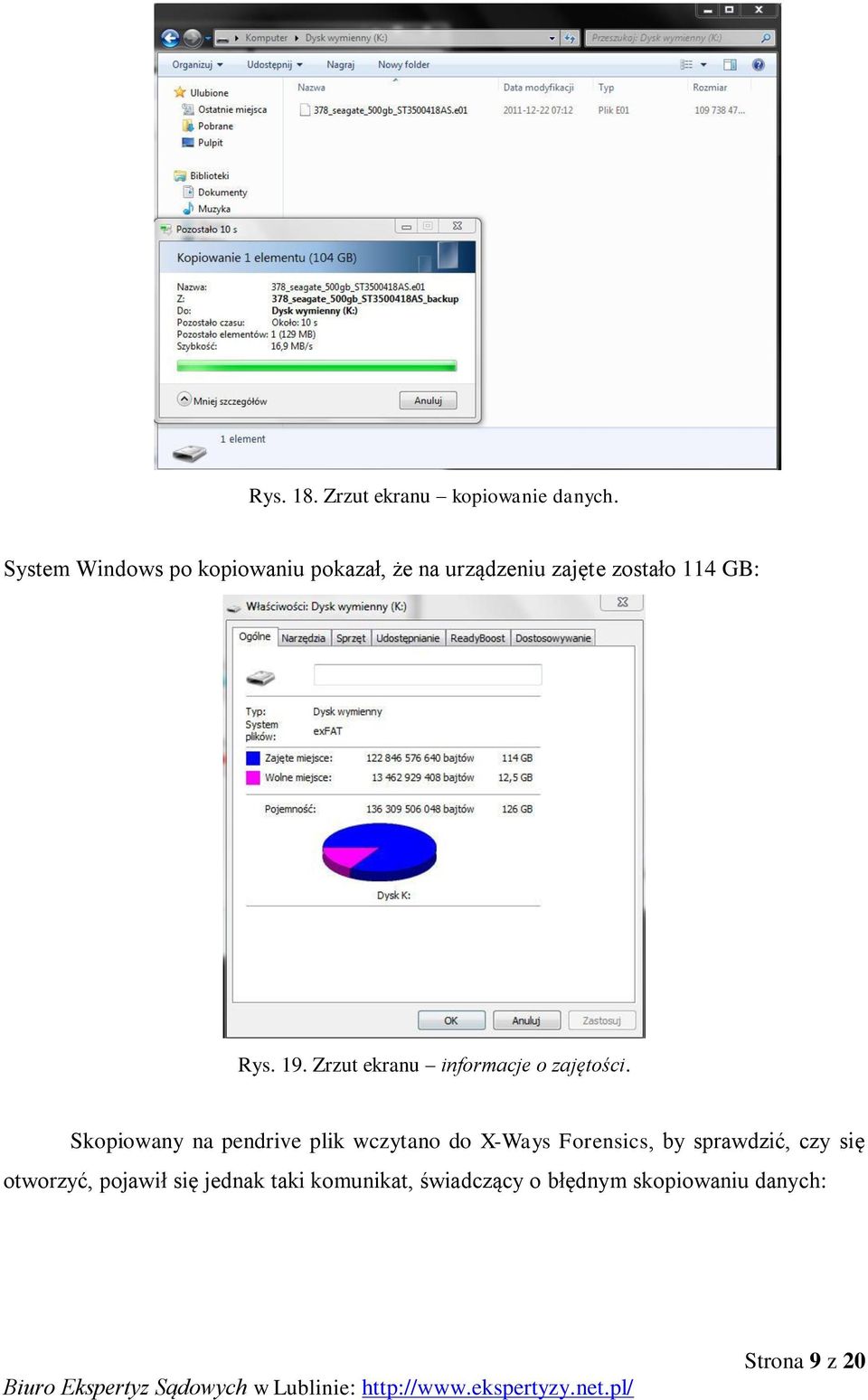 Zrzut ekranu informacje o zajętości.