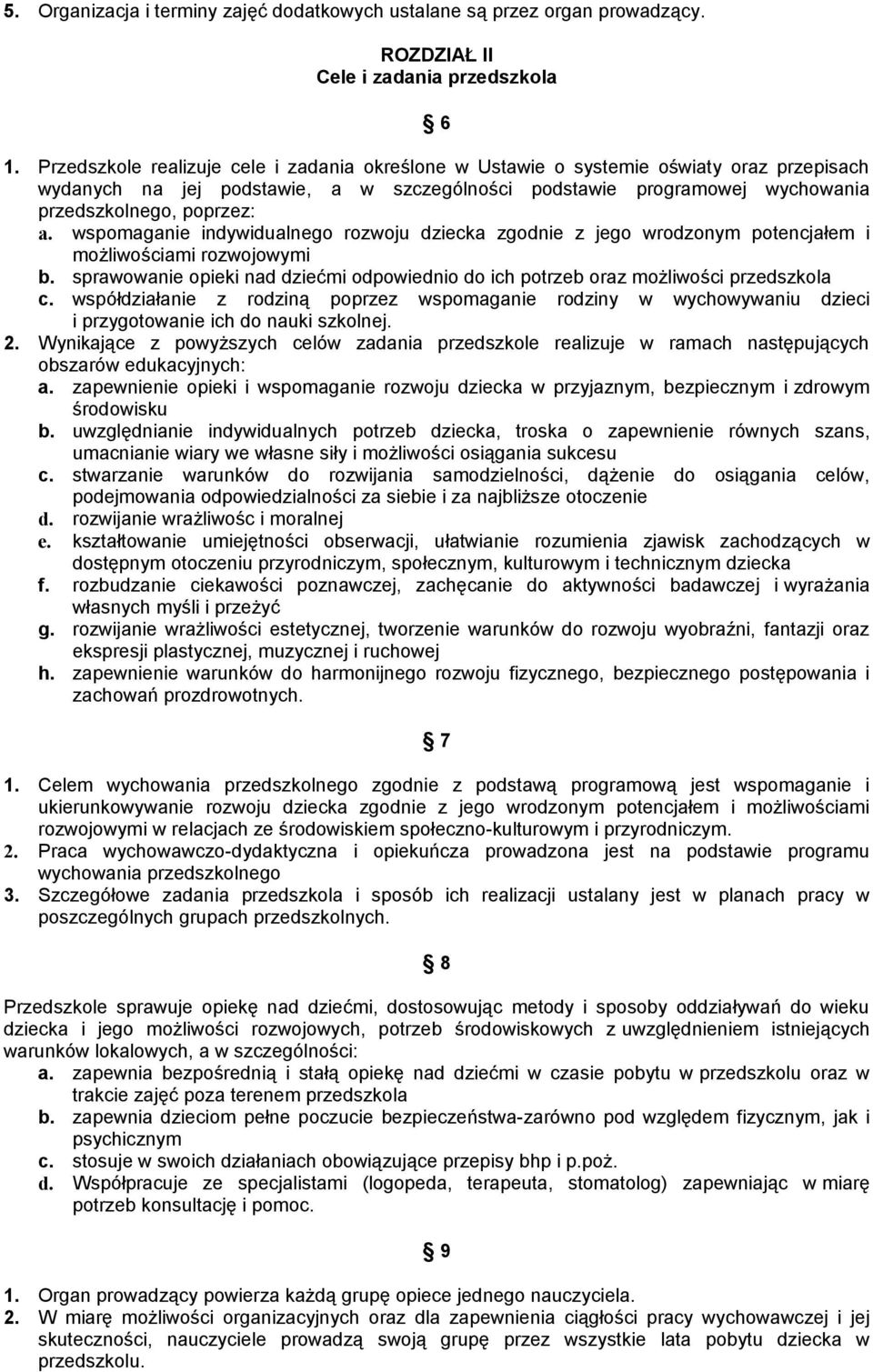 wspomaganie indywidualnego rozwoju dziecka zgodnie z jego wrodzonym potencjałem i możliwościami rozwojowymi b. sprawowanie opieki nad dziećmi odpowiednio do ich potrzeb oraz możliwości przedszkola c.