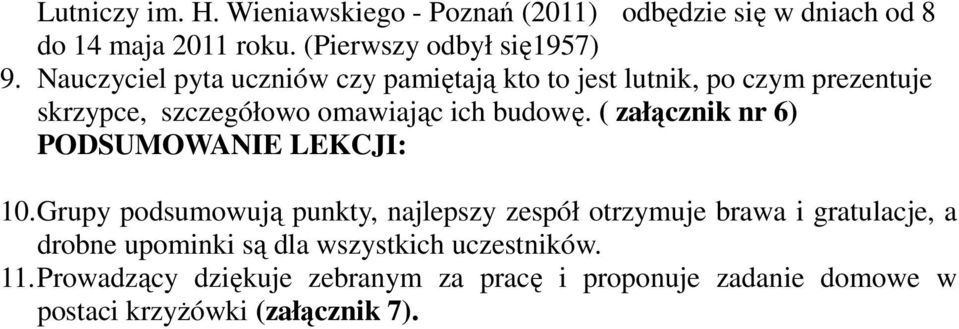 ( załącznik nr 6) PODSUMOWANIE LEKCJI: 10.